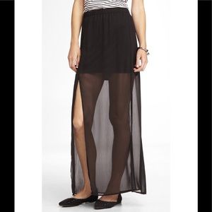 Express Black Chiffon Double Slit Maxi Skirt